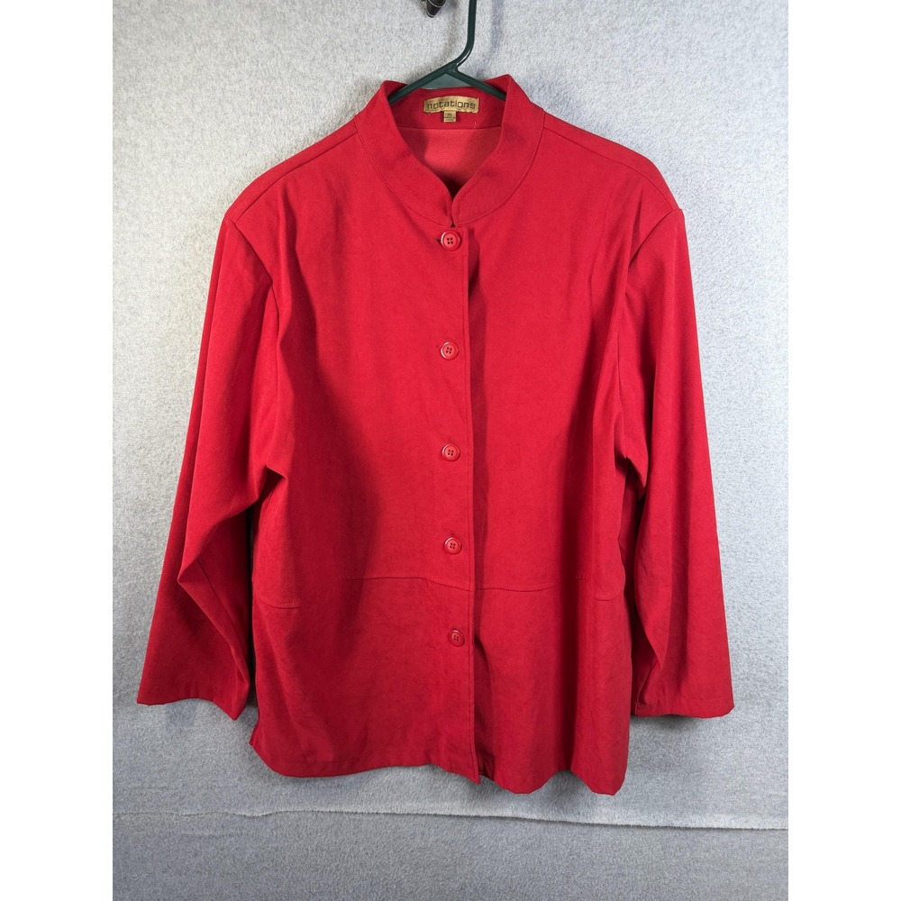 Notations Shirt Womens XL Red Solid Button Up Long Sleeve Stretch Knit Top